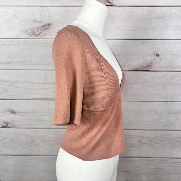 Intimately Free People Teagan Swit Short Sleeve Sweater Top V-Neck Sz L - Picture 3 of 7